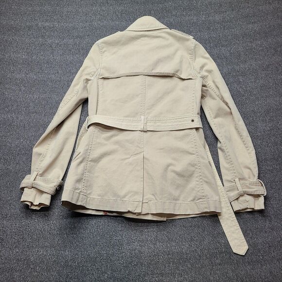 Old Navy Trench Coat Womens XS Beige Khaki Belted Double Breasted Cotton Classic - Picture 8 of 9